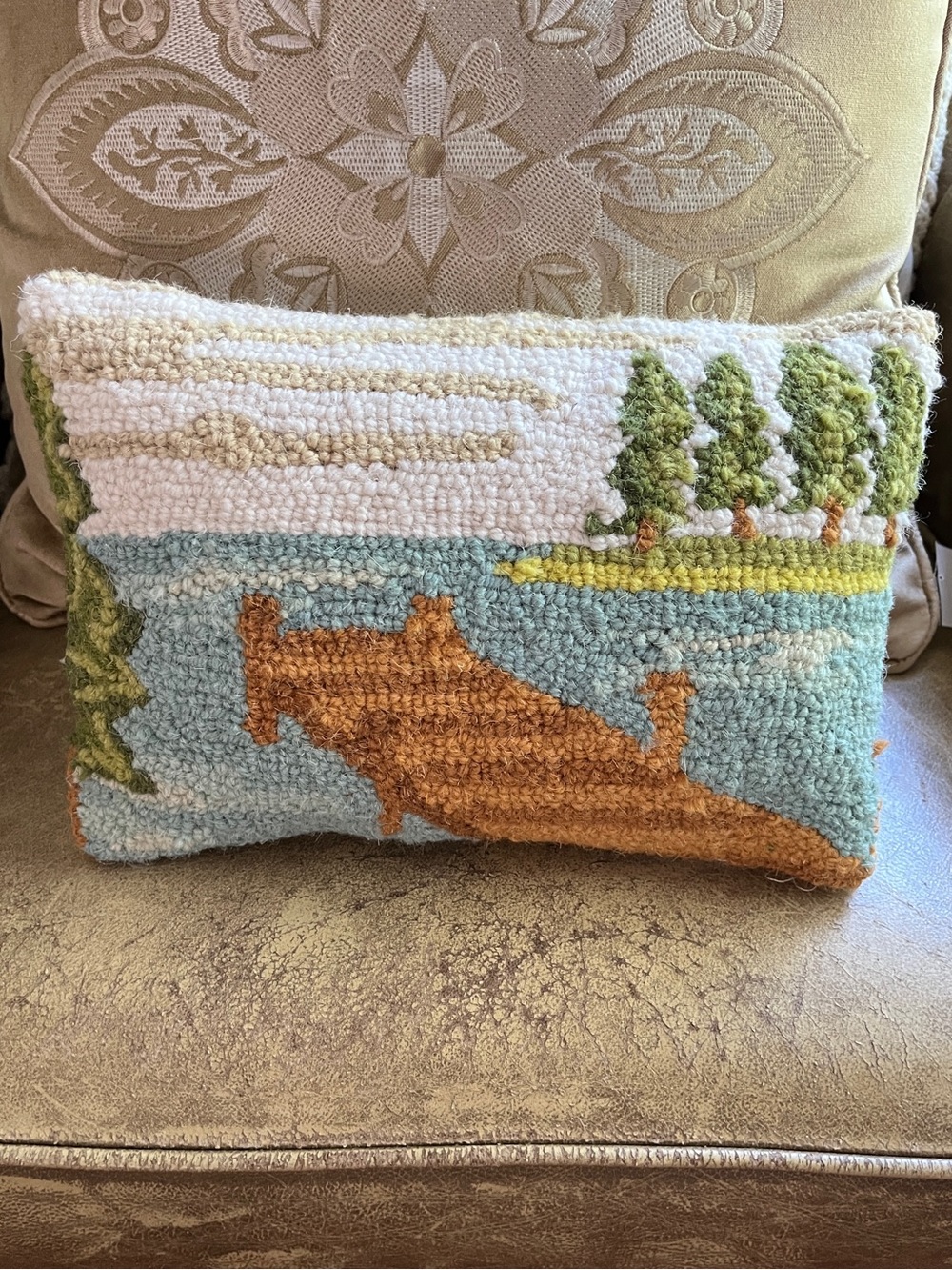 Peking Handicraft Wool Hook Lakeside Pillow - Forrest Lake Dock Design 8 x 12 in